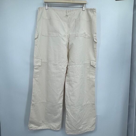 Et Clet Cream Straight Wide Leg High Waist Cotton Multi Pocket Cargo Pant Medium - Picture 4 of 10